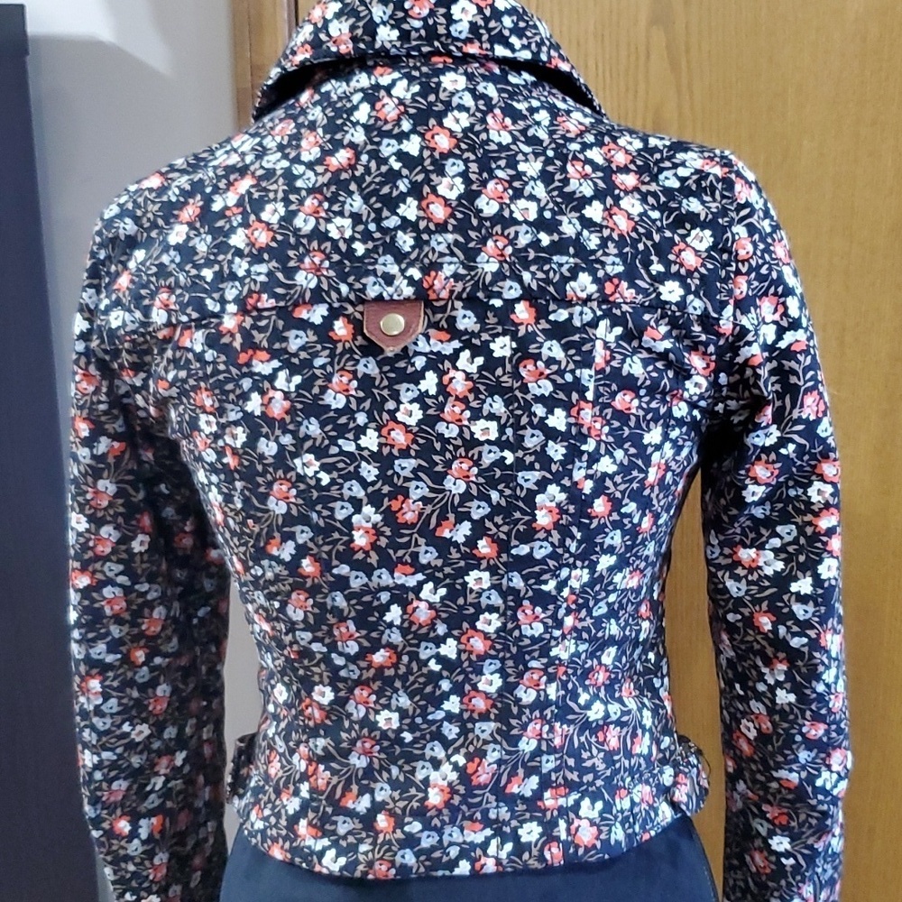 Anthropologie hei hei floral denim moto zip insulated lined jacket - Picture 6 of 11